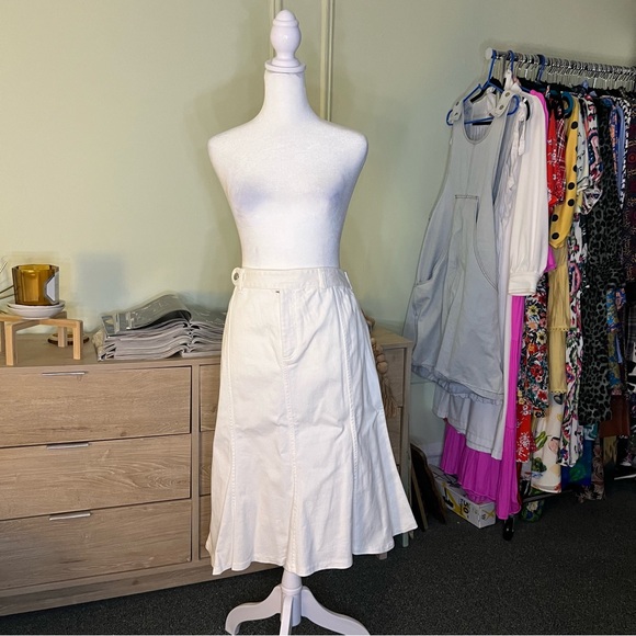 RALPH LAUREN White Jean Denim A-Line Circle Flare Knee-Length Cotton Skirt M-L - Picture 9 of 16